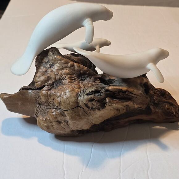 John Perry Manatee Family of 3 White Statue Decoration Ocean Nautical Marine - Picture 6 of 8